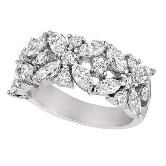 2 Carat Marquise And Round Lab Grown Diamonds Engagement Band White Gold 18K New