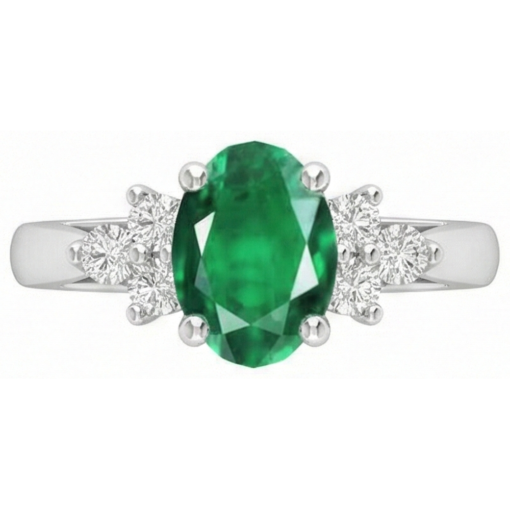 natural round emerald 3.10ct ring close up detail