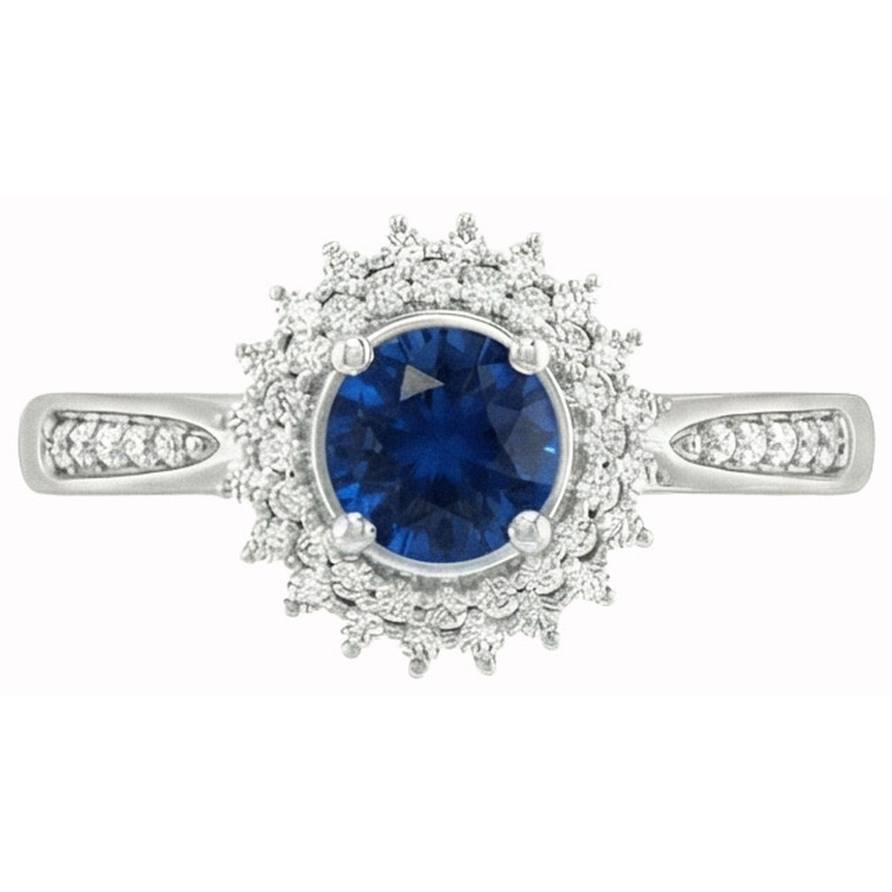 3.10 Ct Round Ceylon Blue Sapphire & Natural Earth Mined Diamond ( Not Lab Grown ) s Ring WG 14K