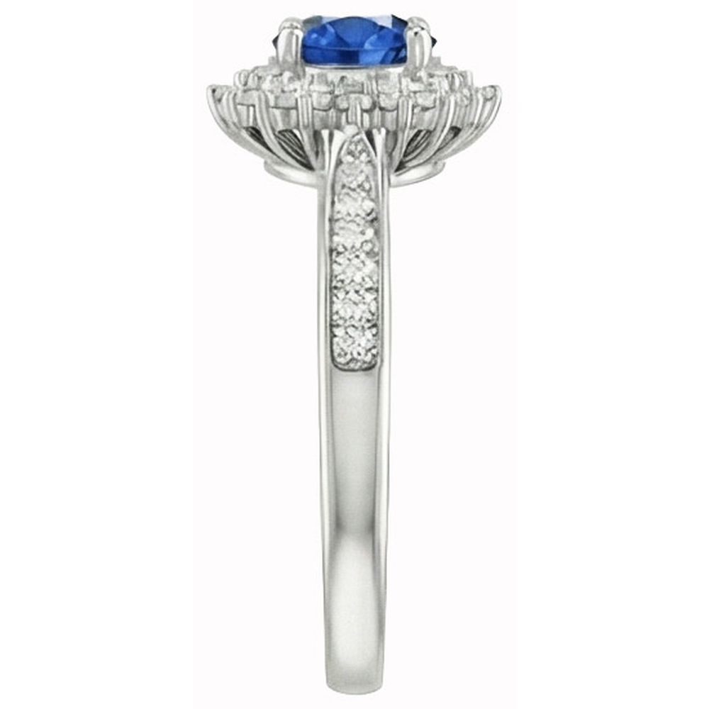 3.10 Ct Round Ceylon Blue Sapphire & Natural Earth Mined Diamond ( Not Lab Grown ) s Ring WG 14K