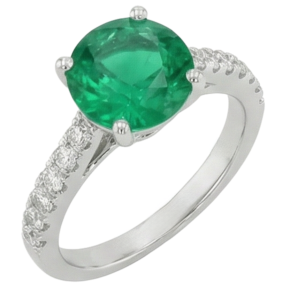 natural round emerald 3.15ct ring top view