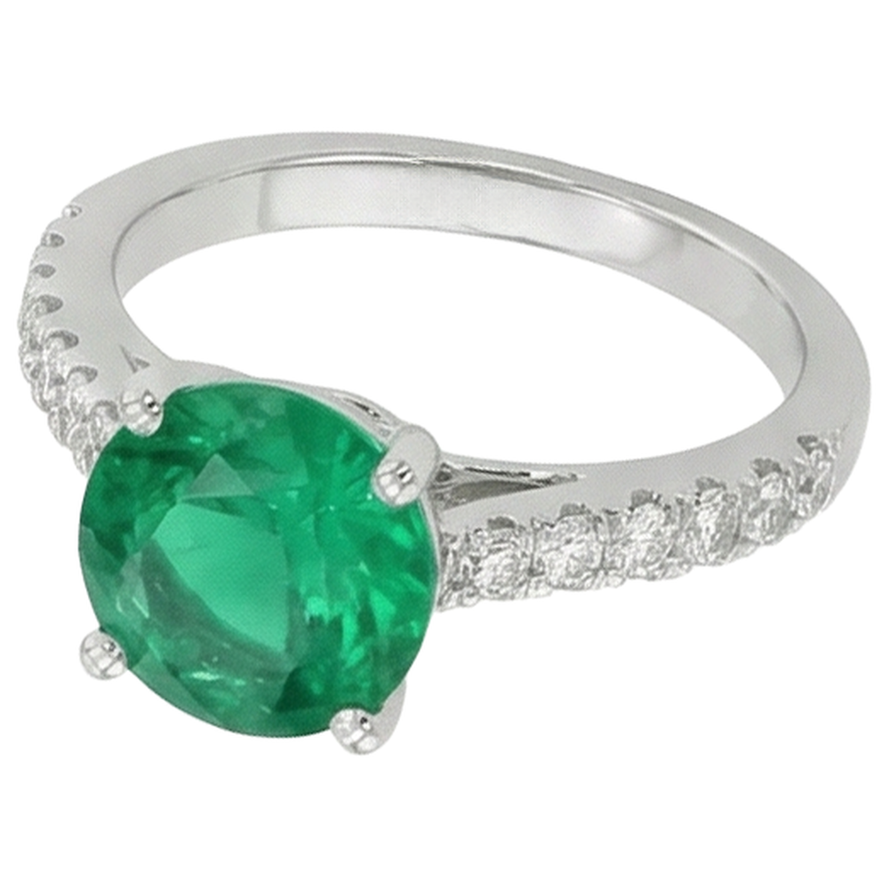 natural round emerald 3.15ct ring profile view