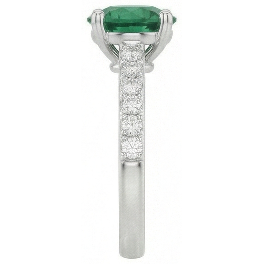 natural round emerald 3.15ct ring with diamond accents