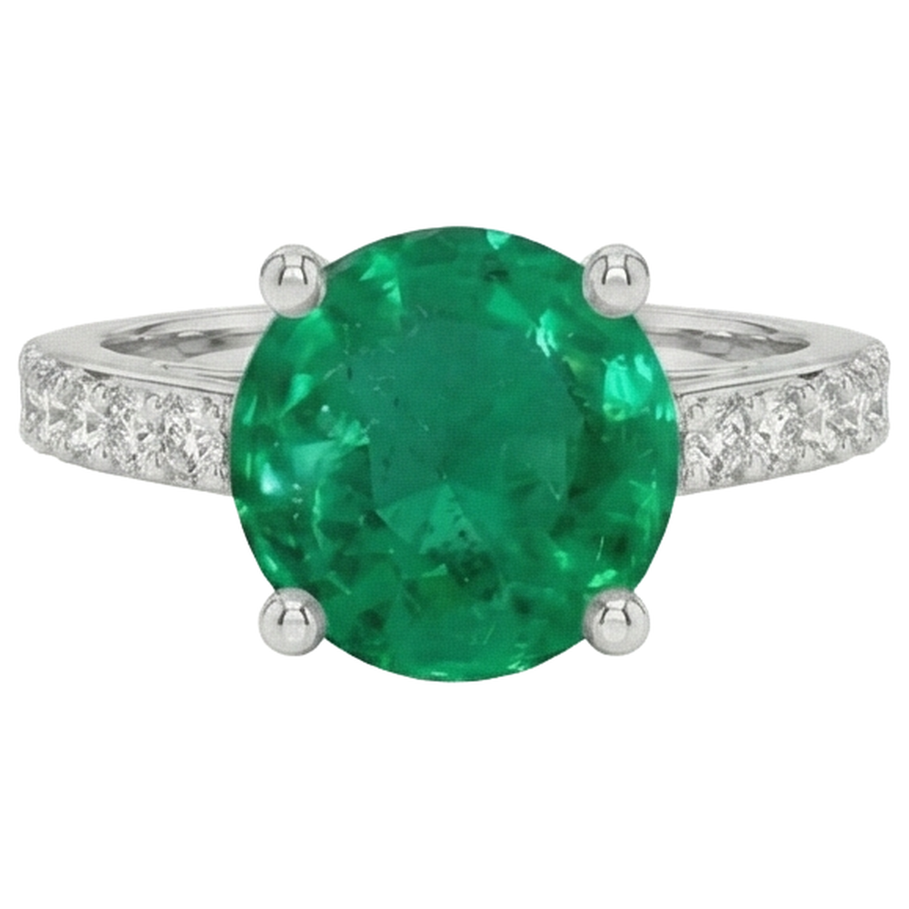 natural round emerald 3.15ct ring side angle