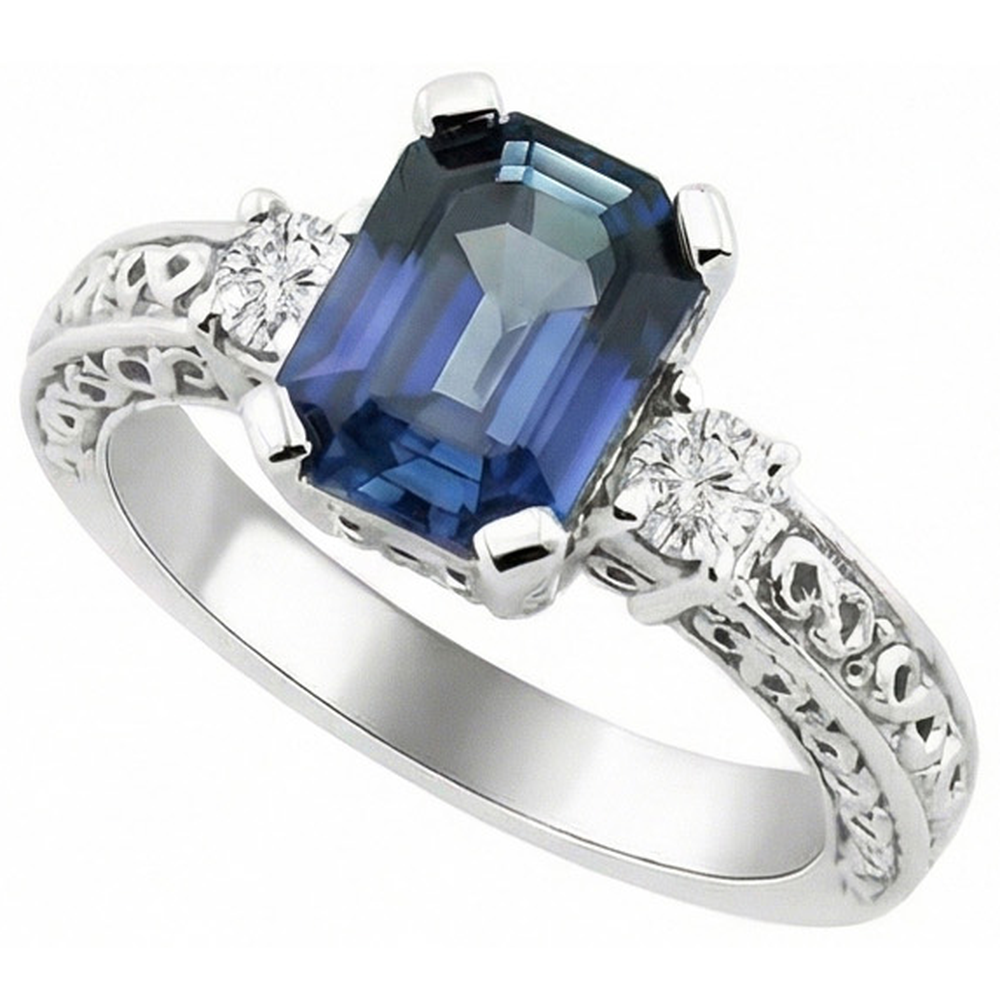 natural round sapphire 3.15ct ring close up detail
