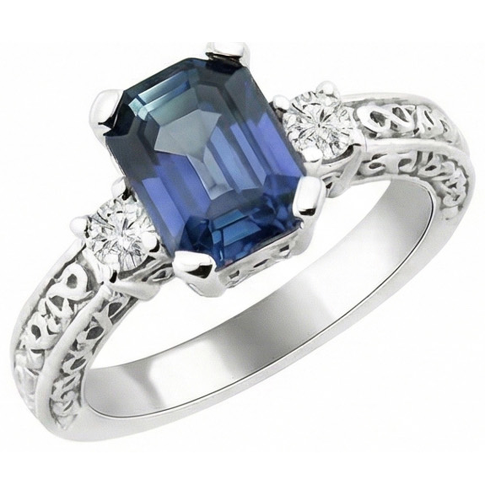 natural round sapphire 3.15ct ring top view
