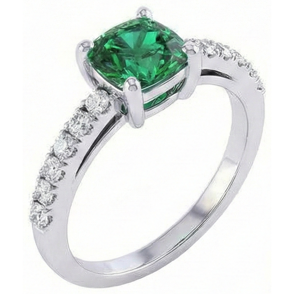 3.2 Ct Green Emerald With Natural Earth Mined Diamond ( Not Lab Grown ) Wedding Ring White Gold 14K