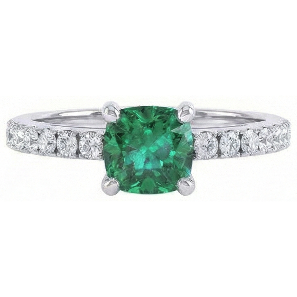 3.2 Ct Green Emerald With Natural Earth Mined Diamond ( Not Lab Grown ) Wedding Ring White Gold 14K