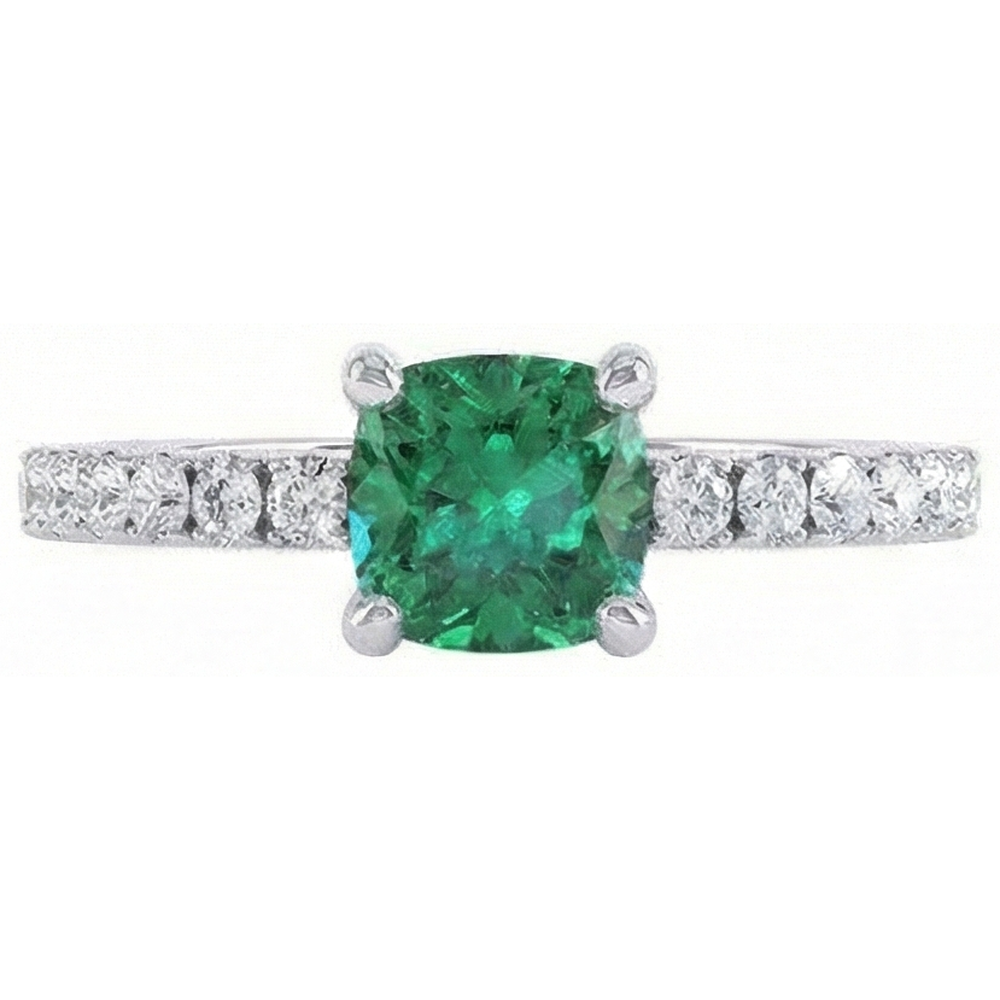 3.2 Ct Green Emerald With Natural Earth Mined Diamond ( Not Lab Grown ) Wedding Ring White Gold 14K