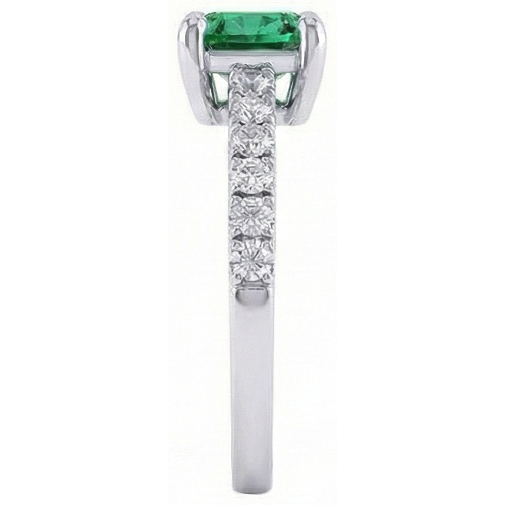 3.2 Ct Green Emerald With Natural Earth Mined Diamond ( Not Lab Grown ) Wedding Ring White Gold 14K