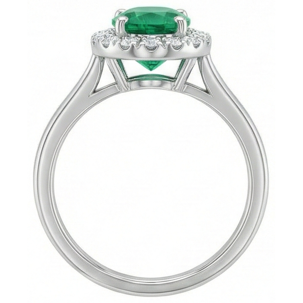 3.2 Ct Oval Cut Green Emerald Natural Earth Mined Diamond ( Not Lab Grown ) Wedding Ring White Gold 14K