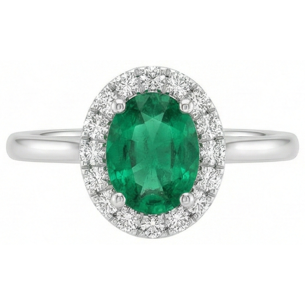 3.2 Ct Oval Cut Green Emerald Natural Earth Mined Diamond ( Not Lab Grown ) Wedding Ring White Gold 14K