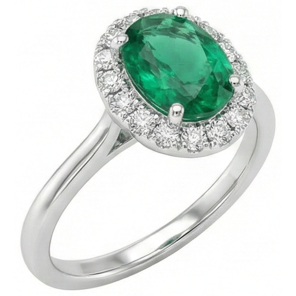 3.2 Ct Oval Cut Green Emerald Natural Earth Mined Diamond ( Not Lab Grown ) Wedding Ring White Gold 14K