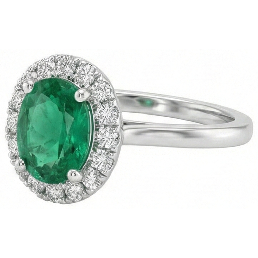 3.2 Ct Oval Cut Green Emerald Natural Earth Mined Diamond ( Not Lab Grown ) Wedding Ring White Gold 14K