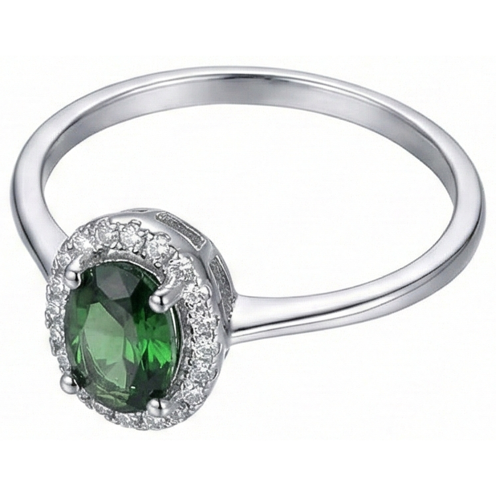 3.2 Ct Oval Green Emerald Halo Natural Earth Mined Diamond Ring 14K White Gold New