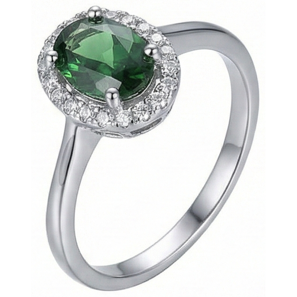3.2 Ct Oval Green Emerald Halo Natural Earth Mined Diamond Ring 14K White Gold New