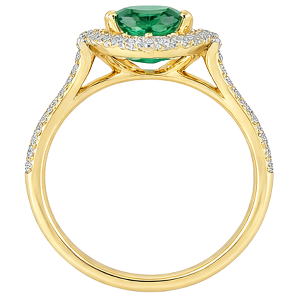 3.20 Carats Green Emerald And Natural Earth Mined Diamond ( Not Lab Grown )s Engagement Ring Yellow Gold 14K