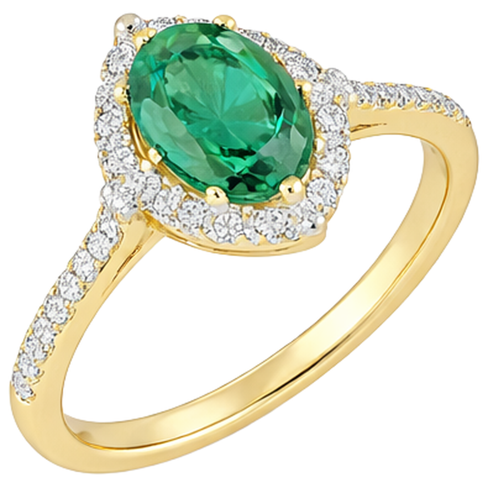 3.20 Carats Green Emerald And Natural Earth Mined Diamond ( Not Lab Grown )s Engagement Ring Yellow Gold 14K