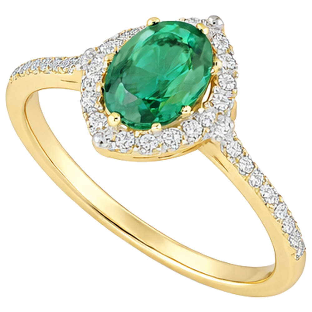 3.20 Carats Green Emerald And Natural Earth Mined Diamond ( Not Lab Grown )s Engagement Ring Yellow Gold 14K