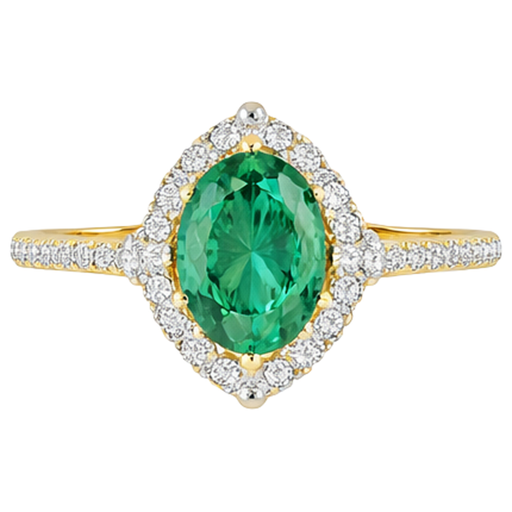3.20 Carats Green Emerald And Natural Earth Mined Diamond ( Not Lab Grown )s Engagement Ring Yellow Gold 14K