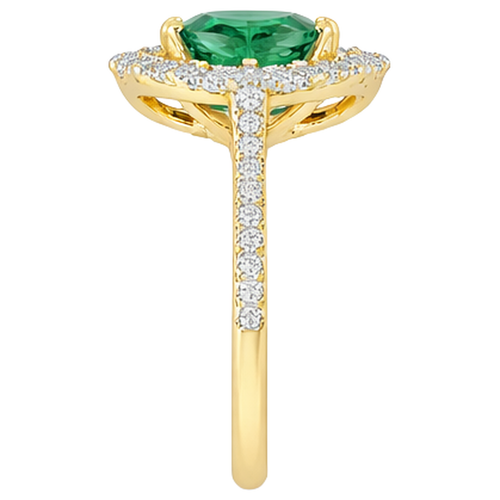 3.20 Carats Green Emerald And Natural Earth Mined Diamond ( Not Lab Grown )s Engagement Ring Yellow Gold 14K