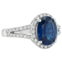3.20 Carats Oval Sri Lanka Sapphire And Natural Earth Mined Diamond ( Not Lab Grown ) Ring White Gold 14K