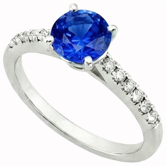 3.20 Ct Sri Lankan Sapphire And Natural Earth Mined Diamond ( Not Lab Grown ) s Ring Gold 14K 4 Prong Set