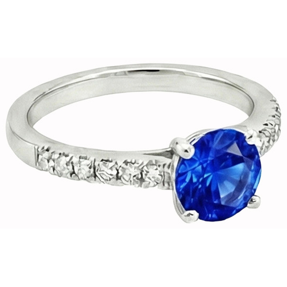 3.20 Ct Sri Lankan Sapphire And Natural Earth Mined Diamond ( Not Lab Grown ) s Ring Gold 14K 4 Prong Set