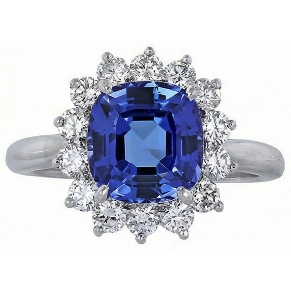 3.25 Carats Asscher Tanzanite & Round Natural Earth Mined Diamond ( Not Lab Grown ) Wedding Ring