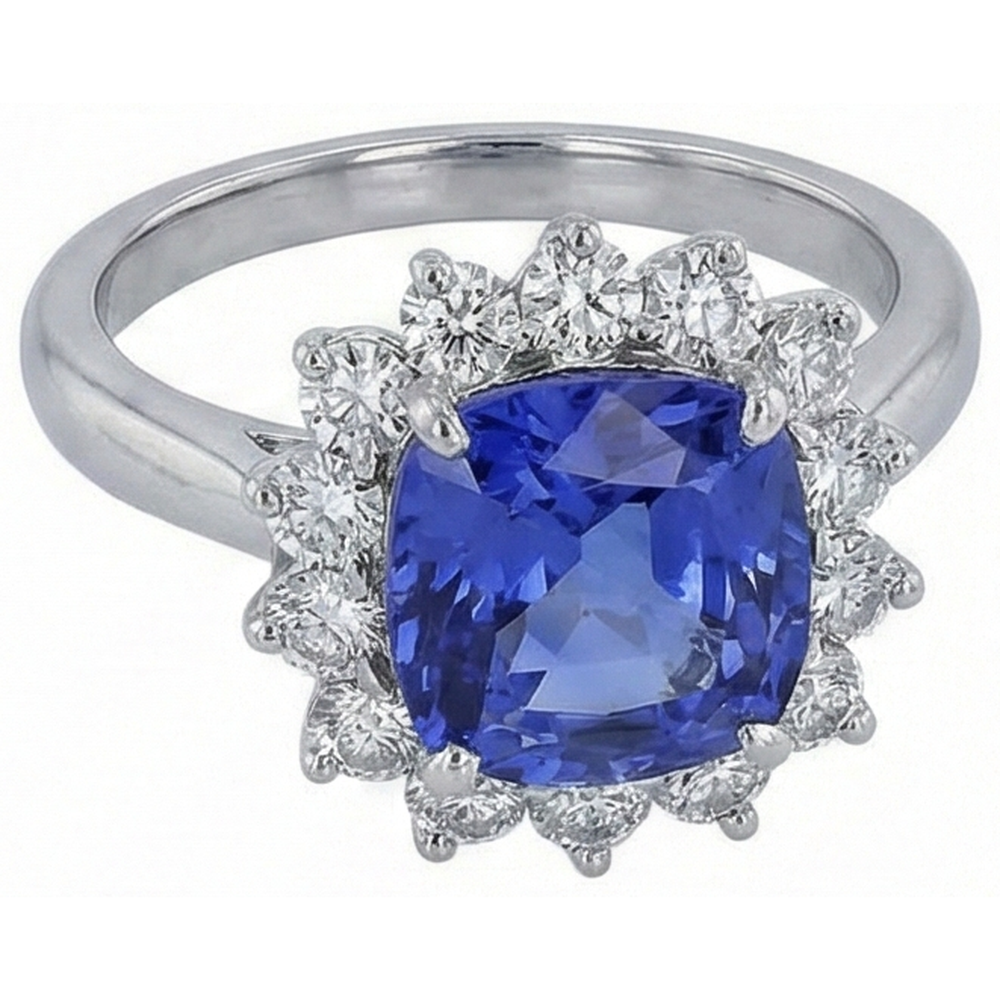 3.25 Carats Asscher Tanzanite & Round Natural Earth Mined Diamond ( Not Lab Grown ) Wedding Ring