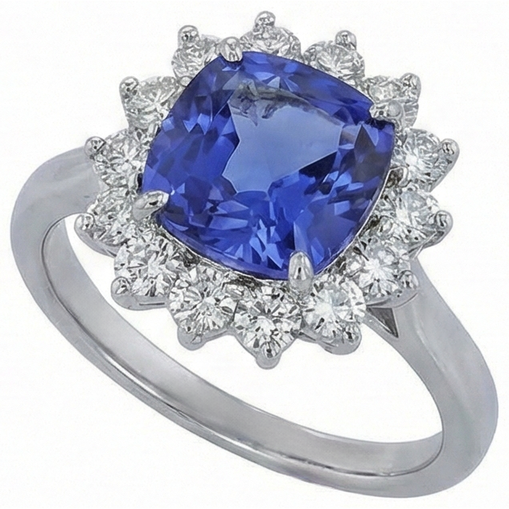 3.25 Carats Asscher Tanzanite & Round Natural Earth Mined Diamond ( Not Lab Grown ) Wedding Ring