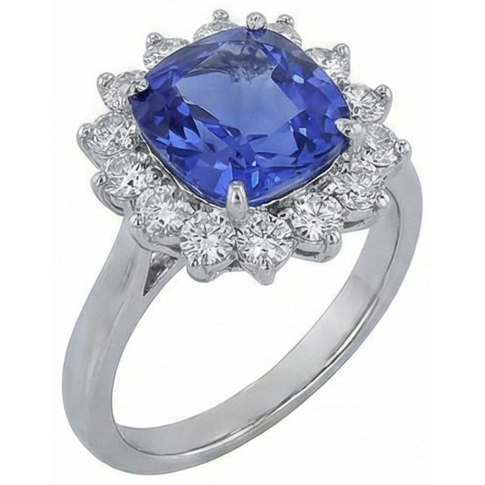 3.25 Carats Asscher Tanzanite & Round Natural Earth Mined Diamond ( Not Lab Grown ) Wedding Ring
