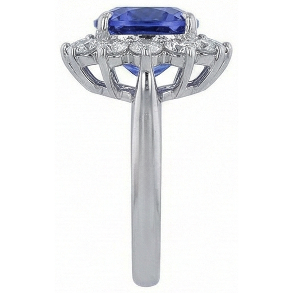 3.25 Carats Asscher Tanzanite & Round Natural Earth Mined Diamond ( Not Lab Grown ) Wedding Ring