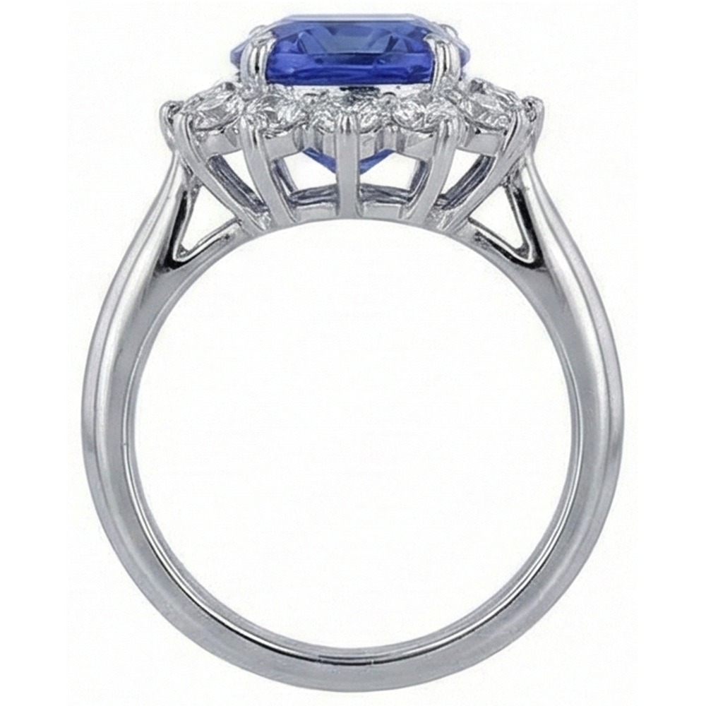 3.25 Carats Asscher Tanzanite & Round Natural Earth Mined Diamond ( Not Lab Grown ) Wedding Ring