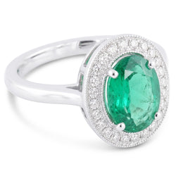 3.25 Carats Green Emerald And Natural Earth Mined Diamond ( Not Lab Grown )  Ring White Gold 14K