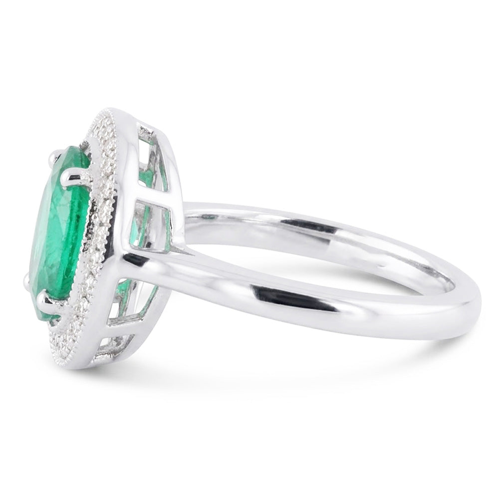 3.25 Carats Green Emerald And Natural Earth Mined Diamond ( Not Lab Grown )  Ring White Gold 14K