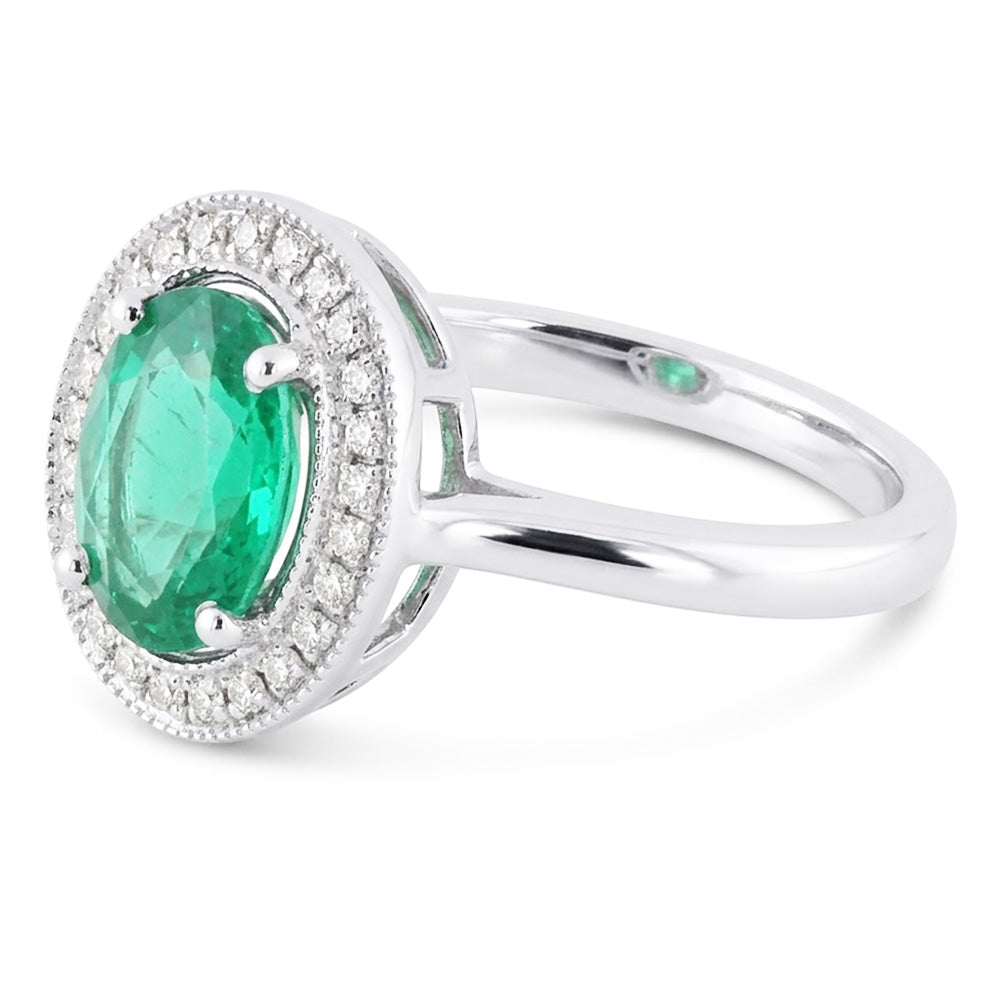3.25 Carats Green Emerald And Natural Earth Mined Diamond ( Not Lab Grown )  Ring White Gold 14K