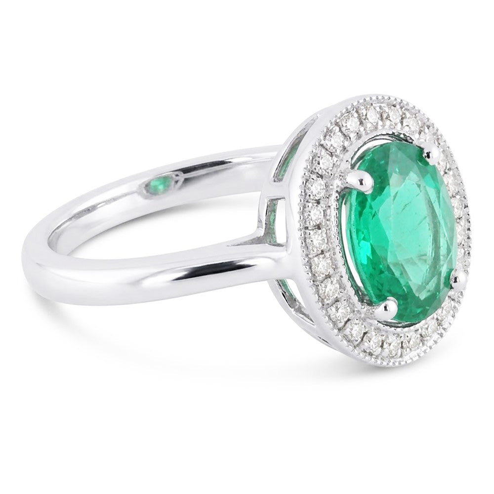 3.25 Carats Green Emerald And Natural Earth Mined Diamond ( Not Lab Grown )  Ring White Gold 14K