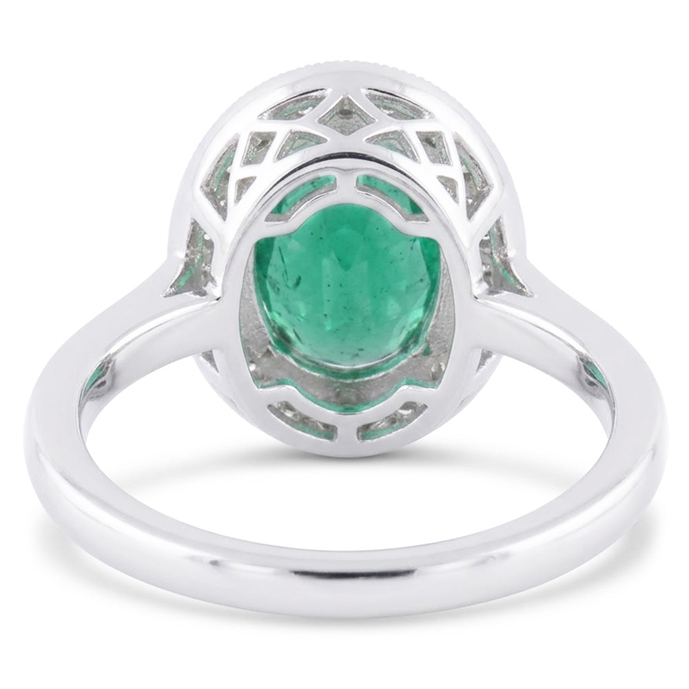 3.25 Carats Green Emerald And Natural Earth Mined Diamond ( Not Lab Grown )  Ring White Gold 14K