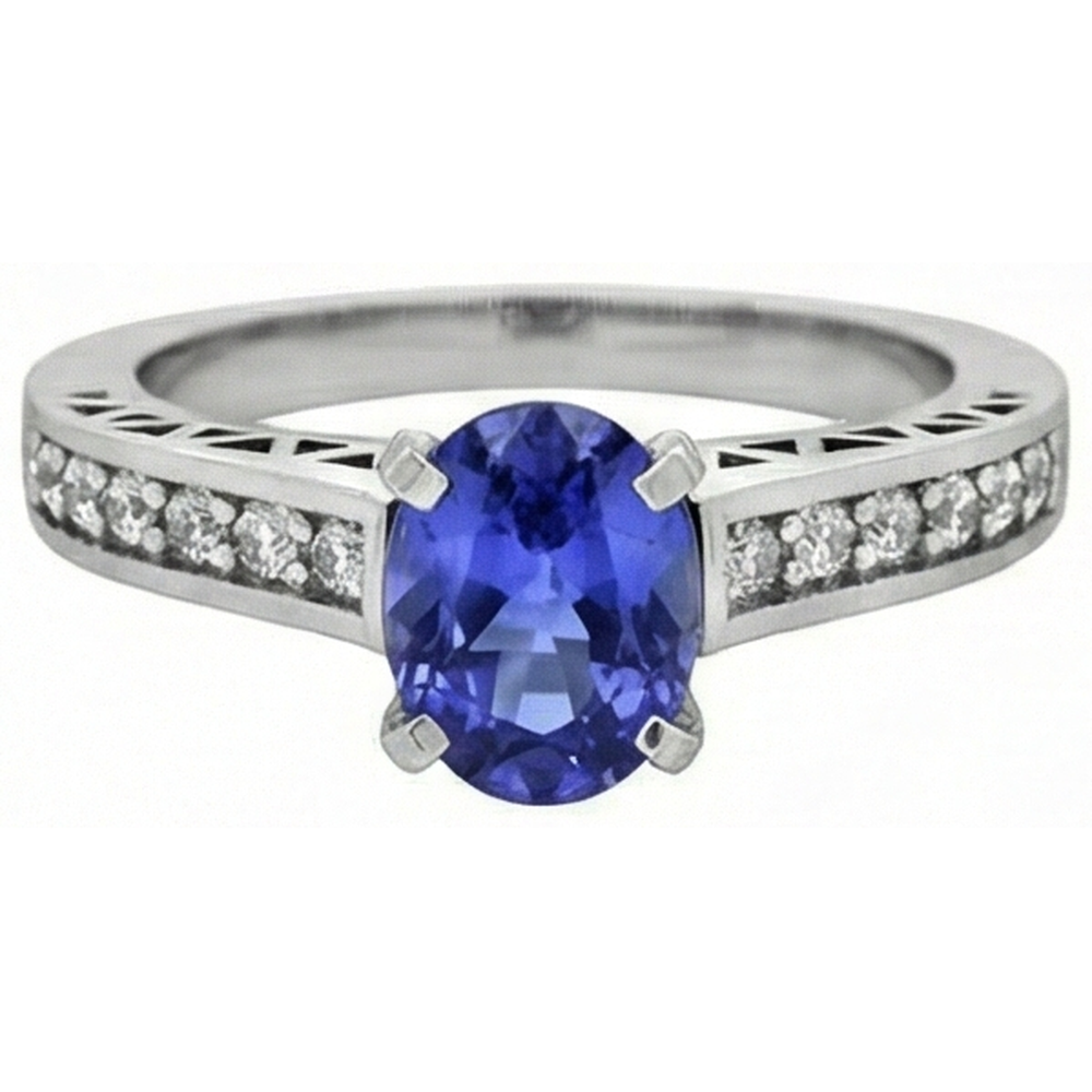 3.25 Carats Tanzanite And Natural Earth Mined Diamond ( Not Lab Grown ) Engagement Ring 14K White Gold
