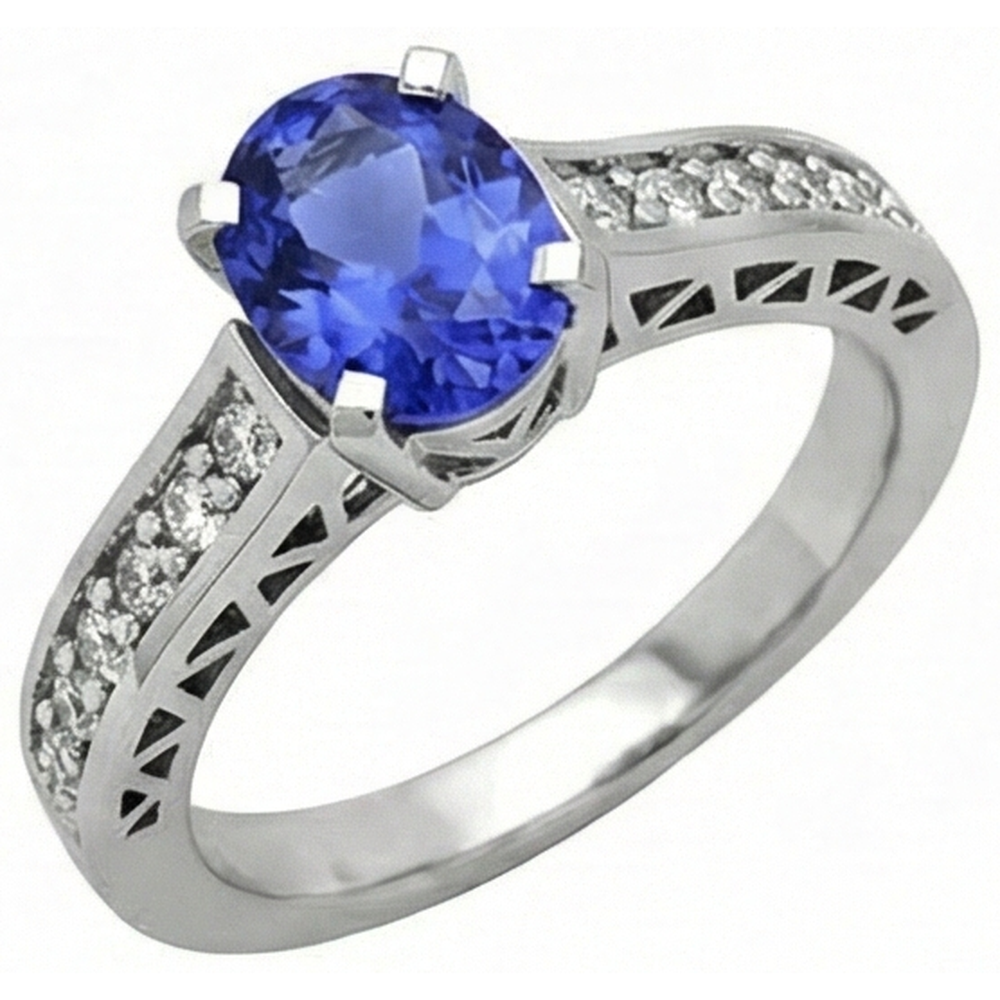 3.25 Carats Tanzanite And Natural Earth Mined Diamond ( Not Lab Grown ) Engagement Ring 14K White Gold