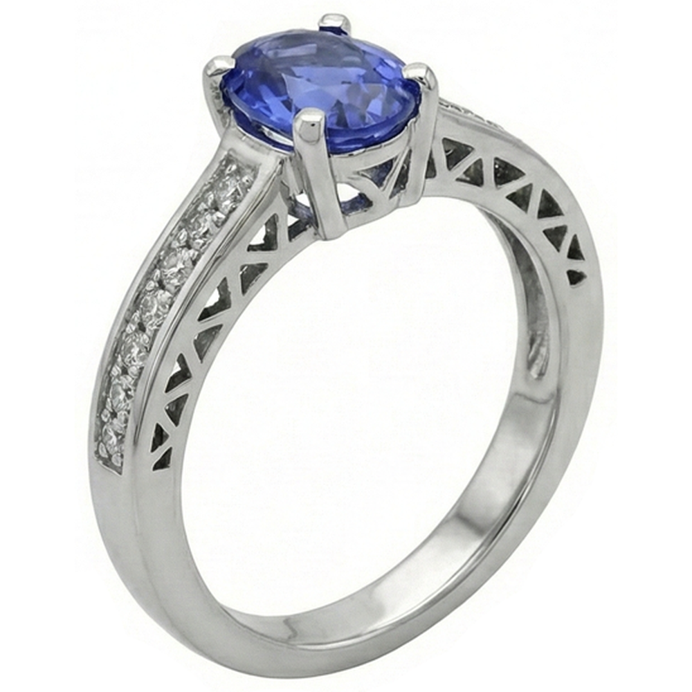 3.25 Carats Tanzanite And Natural Earth Mined Diamond ( Not Lab Grown ) Engagement Ring 14K White Gold