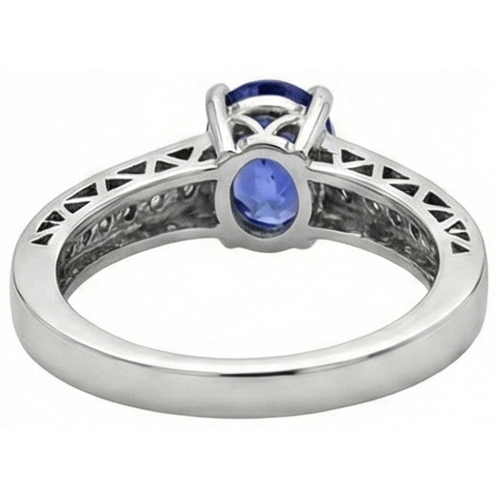 3.25 Carats Tanzanite And Natural Earth Mined Diamond ( Not Lab Grown ) Engagement Ring 14K White Gold