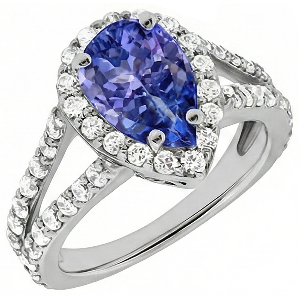 3.25 Ct Blue Pear Cut Tanzanite With Natural Earth Mined Diamond ( Not Lab Grown ) Ring Lady Men Gold