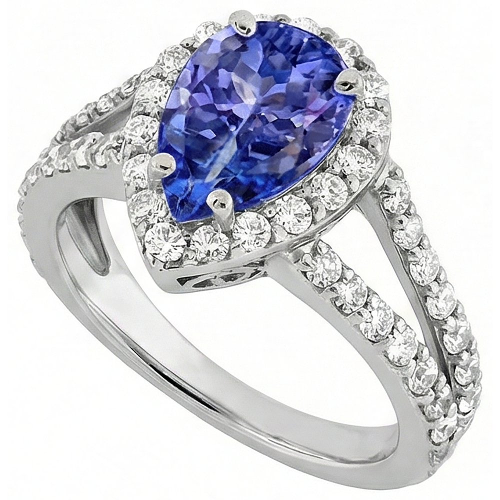 3.25 Ct Blue Pear Cut Tanzanite With Natural Earth Mined Diamond ( Not Lab Grown ) Ring Lady Men Gold