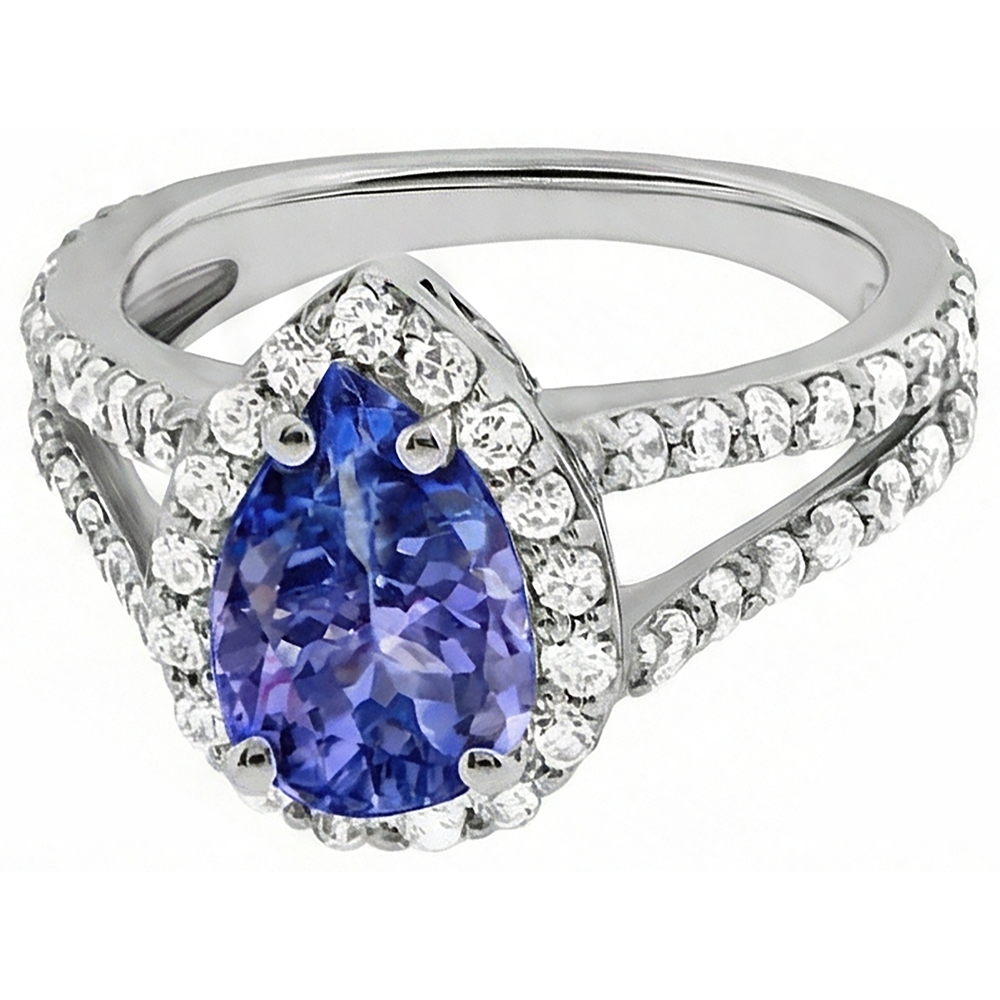 3.25 Ct Blue Pear Cut Tanzanite With Natural Earth Mined Diamond ( Not Lab Grown ) Ring Lady Men Gold