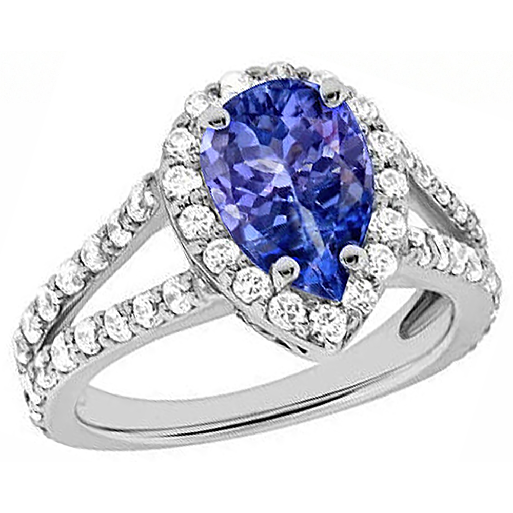 3.25 Ct Blue Pear Cut Tanzanite With Natural Earth Mined Diamond ( Not Lab Grown ) Ring Lady Men Gold
