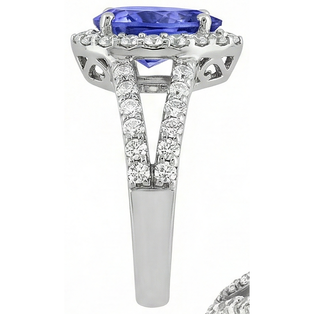 3.25 Ct Blue Pear Cut Tanzanite With Natural Earth Mined Diamond ( Not Lab Grown ) Ring Lady Men Gold