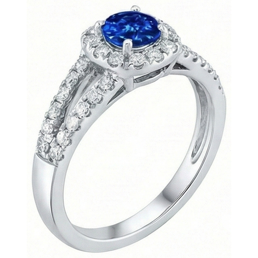 3.25 Ct Brilliant Cut Ceylon Sapphire Natural Earth Mined Diamond ( Not Lab Grown )s Ring White Gold 14K