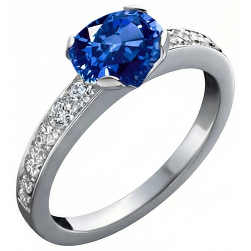 3.25 Ct Round Sri Lanka Sapphire Natural Earth Mined Diamond ( Not Lab Grown ) s Ring Gold 14K